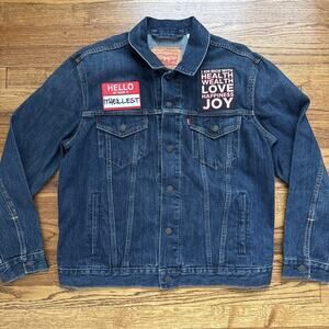Custom Levi’s Denim Trucker Jacket With Patches Size L C5